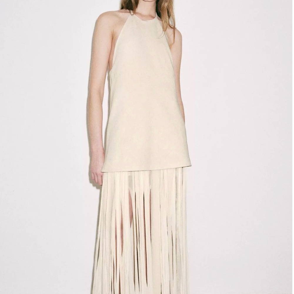 Zara Cream Halter Top with Fringe Maxi Skirt